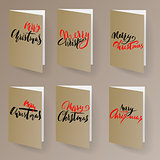 Merry Christmas card template set with lettering elements in gold metallic color. Ideal for xmas greetings. EPS10 vector.