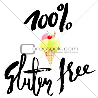 Ice cream cartoon with gluten free lettering isolated
