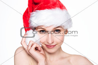 Beautiful woman happy christmas in santa hat 