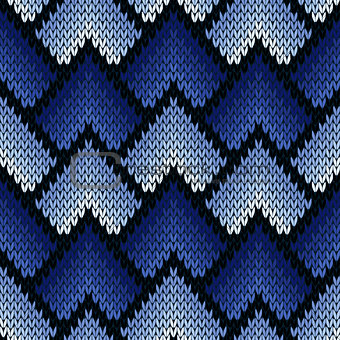 Abstract ornate knitting seamless pattern in blue hues