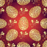 Bright red Easter pattern with eggs
