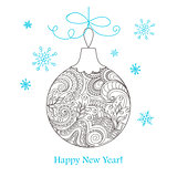 Christmas card with hand drawn decorated ball