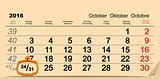 October 31 2016 Halloween. Date of wall calendar and pumpkin