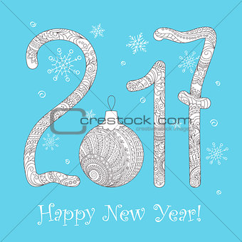 zen New year`s card  2017 on blue