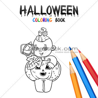 Halloween Coloring Book. Cute Baby Cartoon Character.