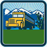 School Bus Cactus Mountains Square Retro