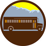 School Bus Vintage Mountains Circle Retro