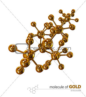 Illustration, Gold Molecule isolated white background