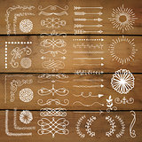 Vector Hand Drawn Design Elements on Wooden Texture
