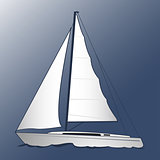 A white yacht. Blue background