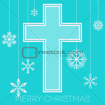 Merry Christmas with cross and snowflakes
