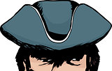 Shadowed eyes of man in tricorn hat