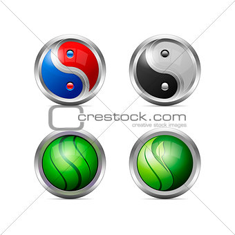 Set of Colorful Metallic Yin Yang Icons