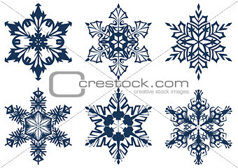 Set of 6 blue snowflakes