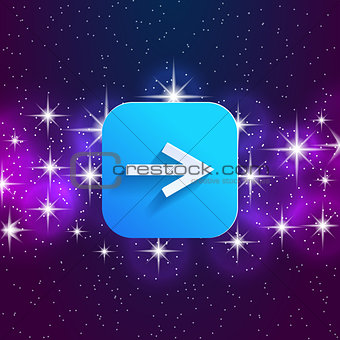 Next arrow icon. Forward sign. Right direction symbol. Square icon and star sky.