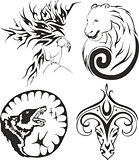 Tattoo set with eagle, bear, wolf and ram