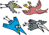 Set of flying comic cartoon crows
