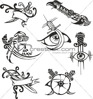 Set of tribal tattoo stencils with blades