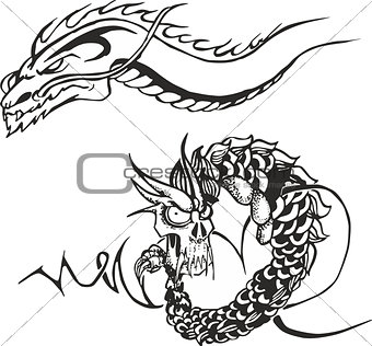 Two powerful dragons for tattoo stencils