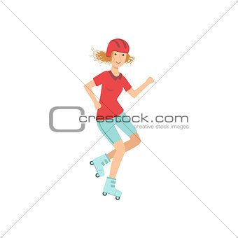 Woman Doing Roller Skating In Helmet