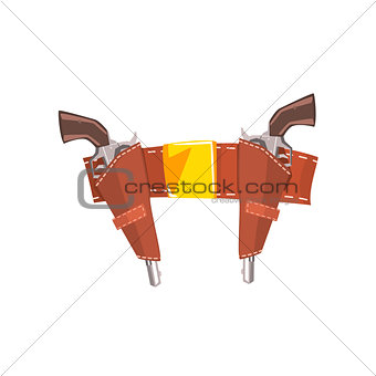 Pair Of Pistols In Belt Holster Drawing Isolated On White Background