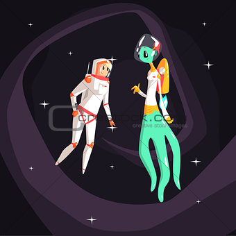 Woman Astronaut Meeting Alien Female Being