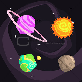 Solar System Planets Including Sun, Earth, Jupiter And Pluto