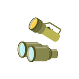 Pair Of Binoculars And A Lamp