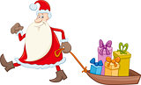 santa claus with gifts on sledge