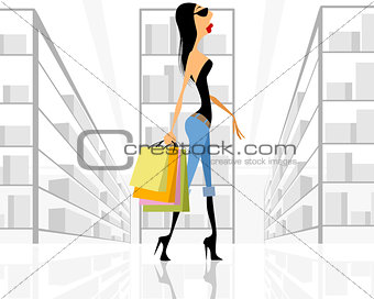 Girl with bags shopping