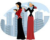 Two businesswomen in city