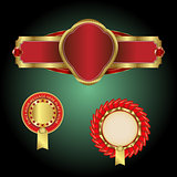 Vector illustration of sign,symbol,emblem red with gold frame