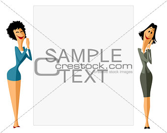 Two businesswomen with banner
