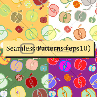 Seamless background patterns set with apples