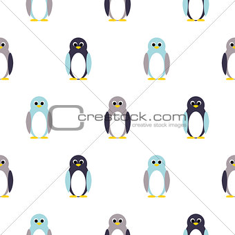 Penguin blue, purple on white kid pattern.