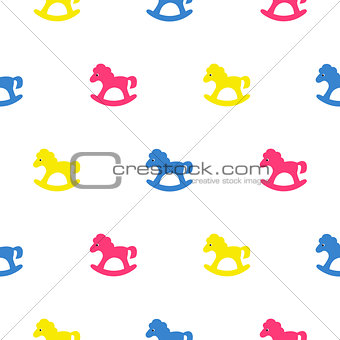 Rocking horse blue, pink and yellow kid pattern.