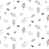 Apples and leaves seamless vector pattern.