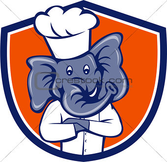 Elephant Chef Arms Crossed Crest Cartoon