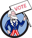 Uncle Sam Holding Placard Vote Circle Cartoon