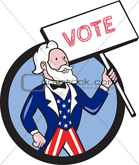 Uncle Sam Holding Placard Vote Circle Cartoon