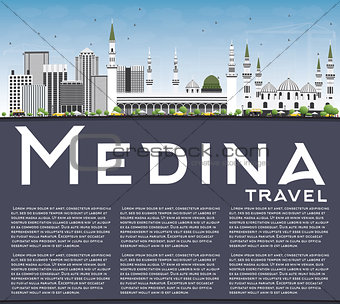 Medina Skyline with Gray Buildings, Blue Sky and Copy Space.