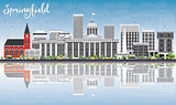 Springfield Skyline with Gray Buildings, Blue Sky and Reflection