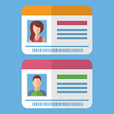 Id cards template with man and woman photo