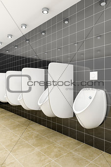 a public restroom with urinals row