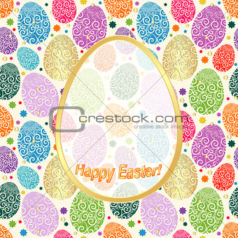 Greeting Card Happy Easter with colorful eggs 