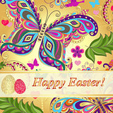 Vivid floral greeting card Happy Easter 