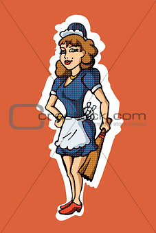 Vintage garage retro poster. woman in an apron. vector illustration