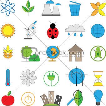 Set of line modern color icons for green energy