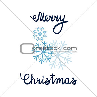 vector illustration of Merry Christmas Lettering with cartoon snowflakes. Element for design banners, web and greetings