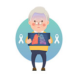 Senior man with Lung Cancer.Ribbon Awareness